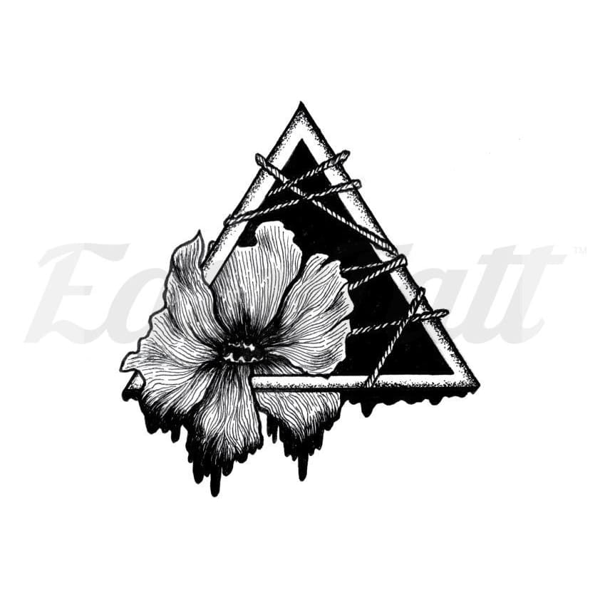 Black Triangle and Flower Temporary Tattoo